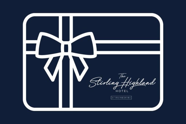 Gift card design for Stirling Highland Hotel featuring a bow
